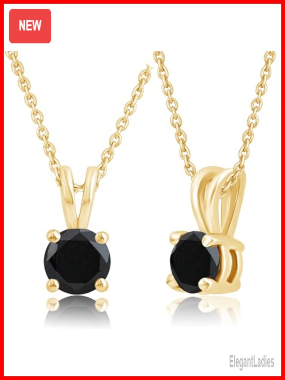 925 Sterling Silver 14K Yellow Gold Plated Black Diamond Solitaire Pendant